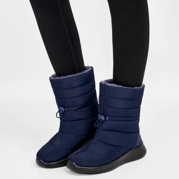 imageAlicegana Womens Winter Snow Boots Waterproof Warm Fur Lined Shoes Mid Calf Slip on Comfortable Booties Non Slip Boot for WomenBlue