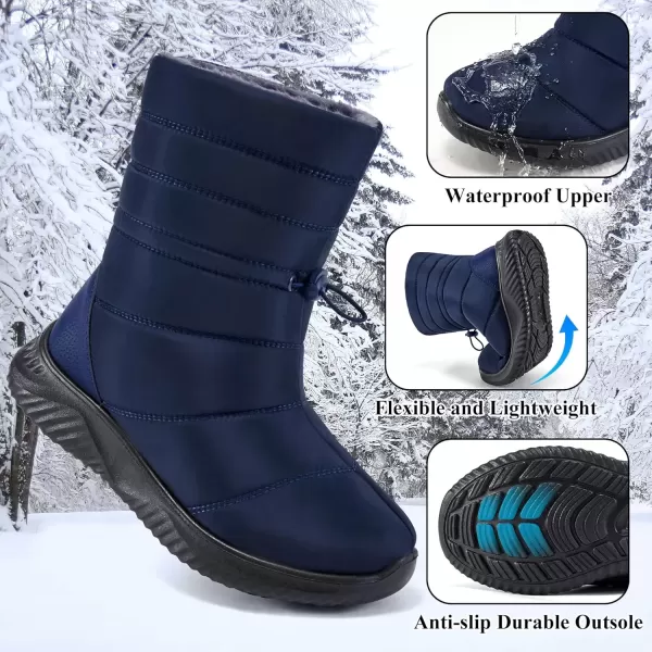 imageAlicegana Womens Winter Snow Boots Waterproof Warm Fur Lined Shoes Mid Calf Slip on Comfortable Booties Non Slip Boot for WomenBlue