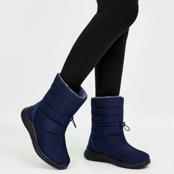 imageAlicegana Womens Winter Snow Boots Waterproof Warm Fur Lined Shoes Mid Calf Slip on Comfortable Booties Non Slip Boot for WomenBlue