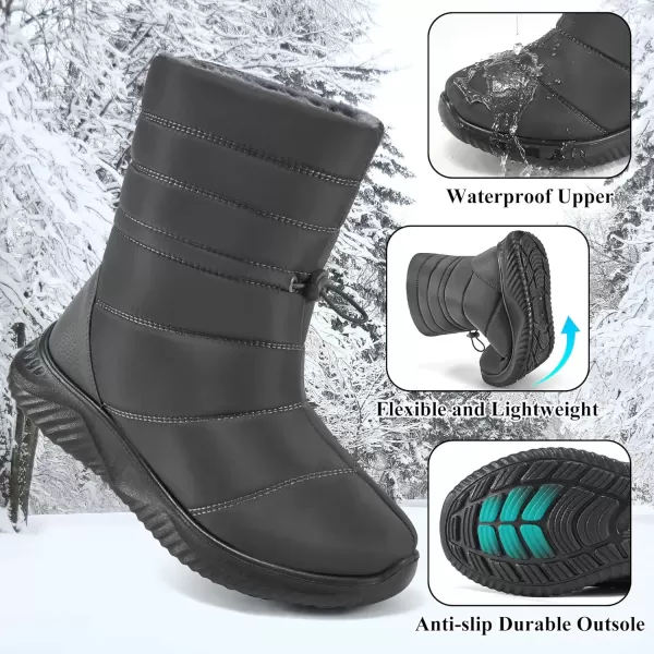 imageAlicegana Womens Winter Snow Boots Waterproof Warm Fur Lined Shoes Mid Calf Slip on Comfortable Booties Non Slip Boot for WomenGrey