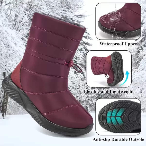 imageAlicegana Womens Winter Snow Boots Waterproof Warm Fur Lined Shoes Mid Calf Slip on Comfortable Booties Non Slip Boot for WomenWinered