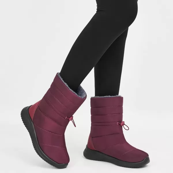 imageAlicegana Womens Winter Snow Boots Waterproof Warm Fur Lined Shoes Mid Calf Slip on Comfortable Booties Non Slip Boot for WomenWinered