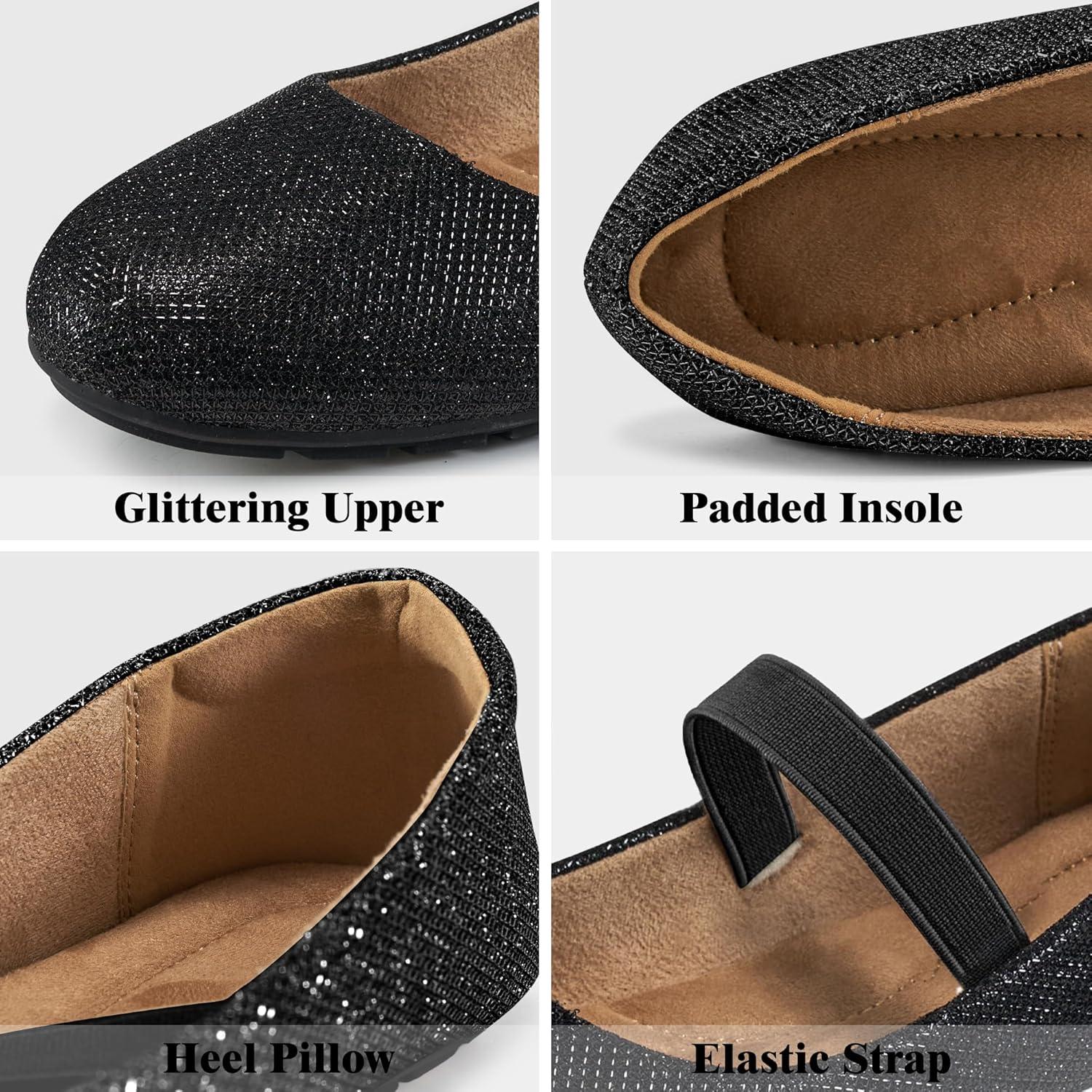 imageAlicegana Flats for Women Ballet Shoes Comfortable Dressy Slip On Flats Casual Walking Wedding Penny LoafersBlack
