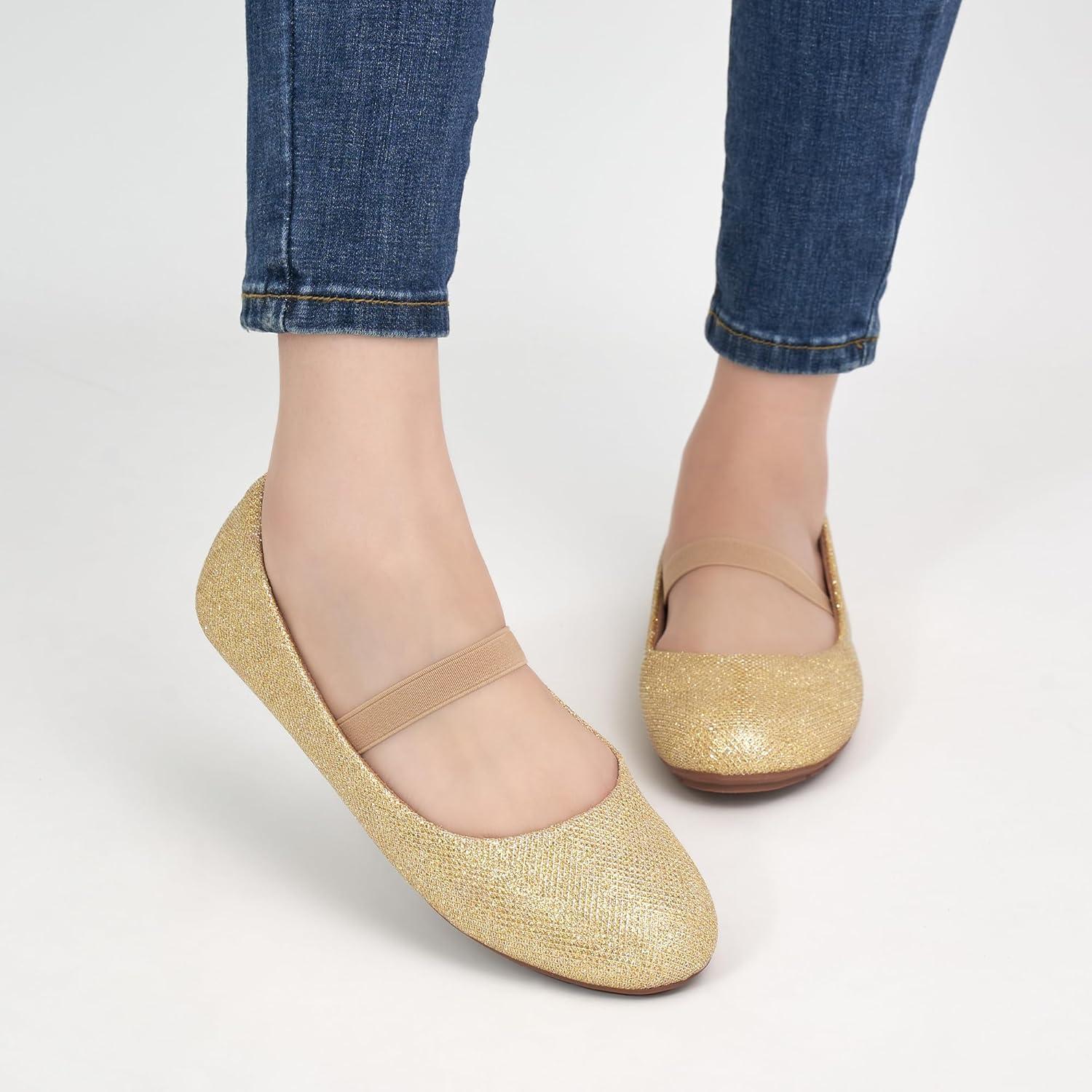 imageAlicegana Flats for Women Ballet Shoes Comfortable Dressy Slip On Flats Casual Walking Wedding Penny LoafersGold