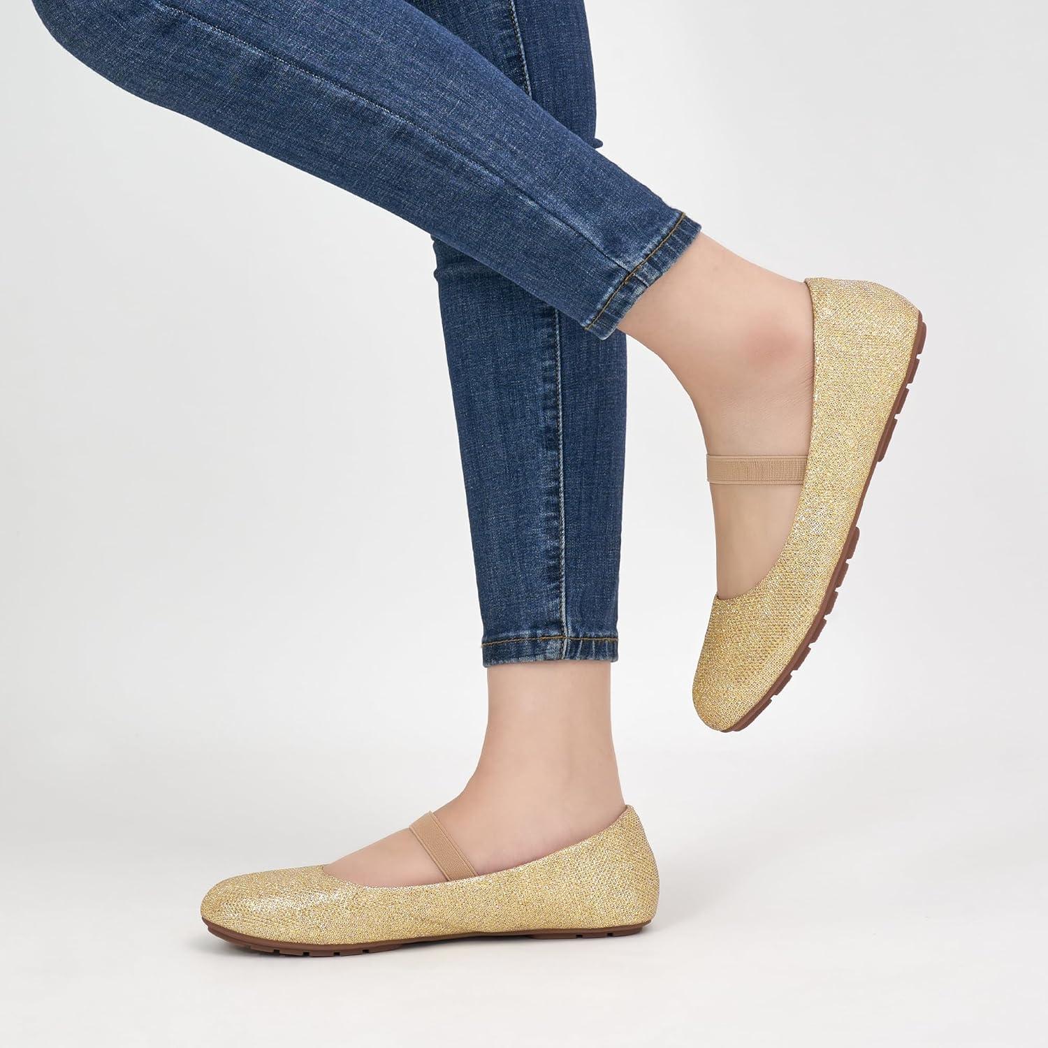 imageAlicegana Flats for Women Ballet Shoes Comfortable Dressy Slip On Flats Casual Walking Wedding Penny LoafersGold