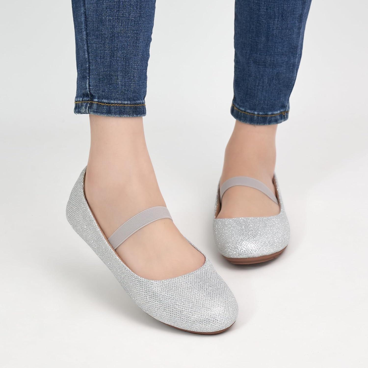 imageAlicegana Flats for Women Ballet Shoes Comfortable Dressy Slip On Flats Casual Walking Wedding Penny LoafersSilver