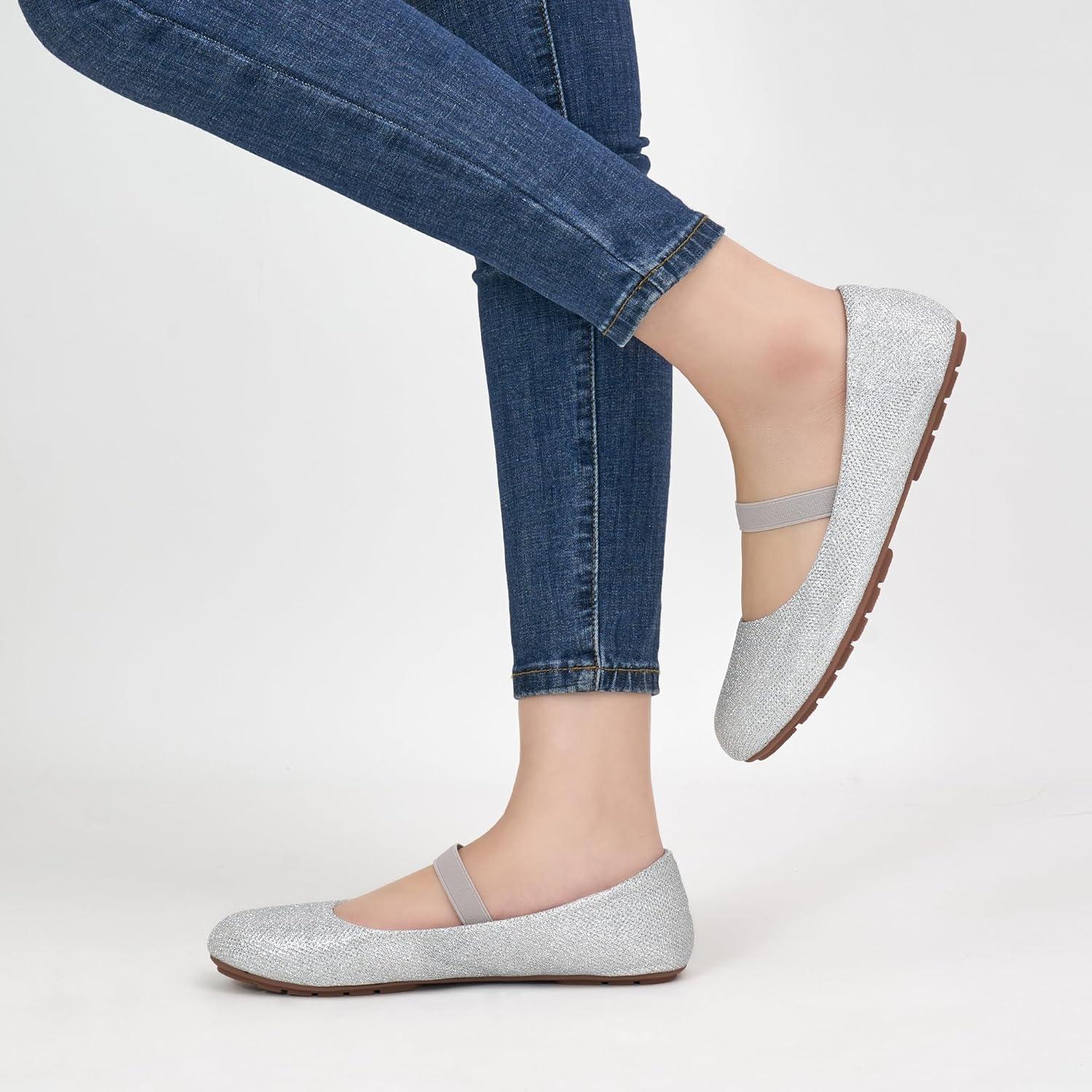 imageAlicegana Flats for Women Ballet Shoes Comfortable Dressy Slip On Flats Casual Walking Wedding Penny LoafersSilver