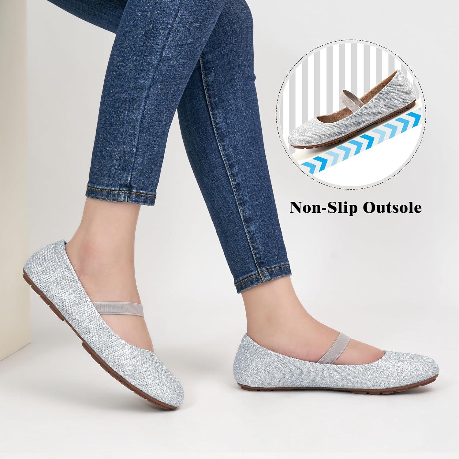 imageAlicegana Flats for Women Ballet Shoes Comfortable Dressy Slip On Flats Casual Walking Wedding Penny LoafersSilver
