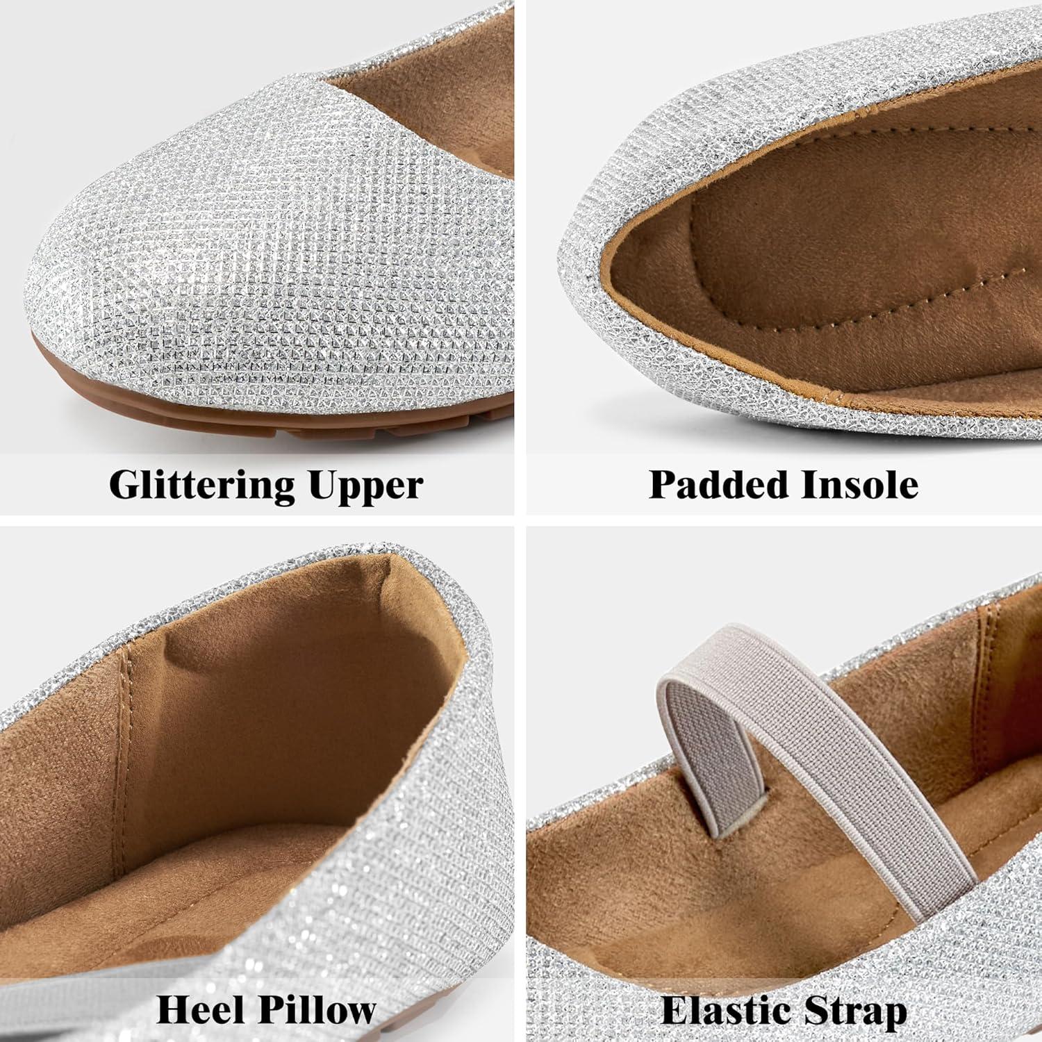 imageAlicegana Flats for Women Ballet Shoes Comfortable Dressy Slip On Flats Casual Walking Wedding Penny LoafersSilver
