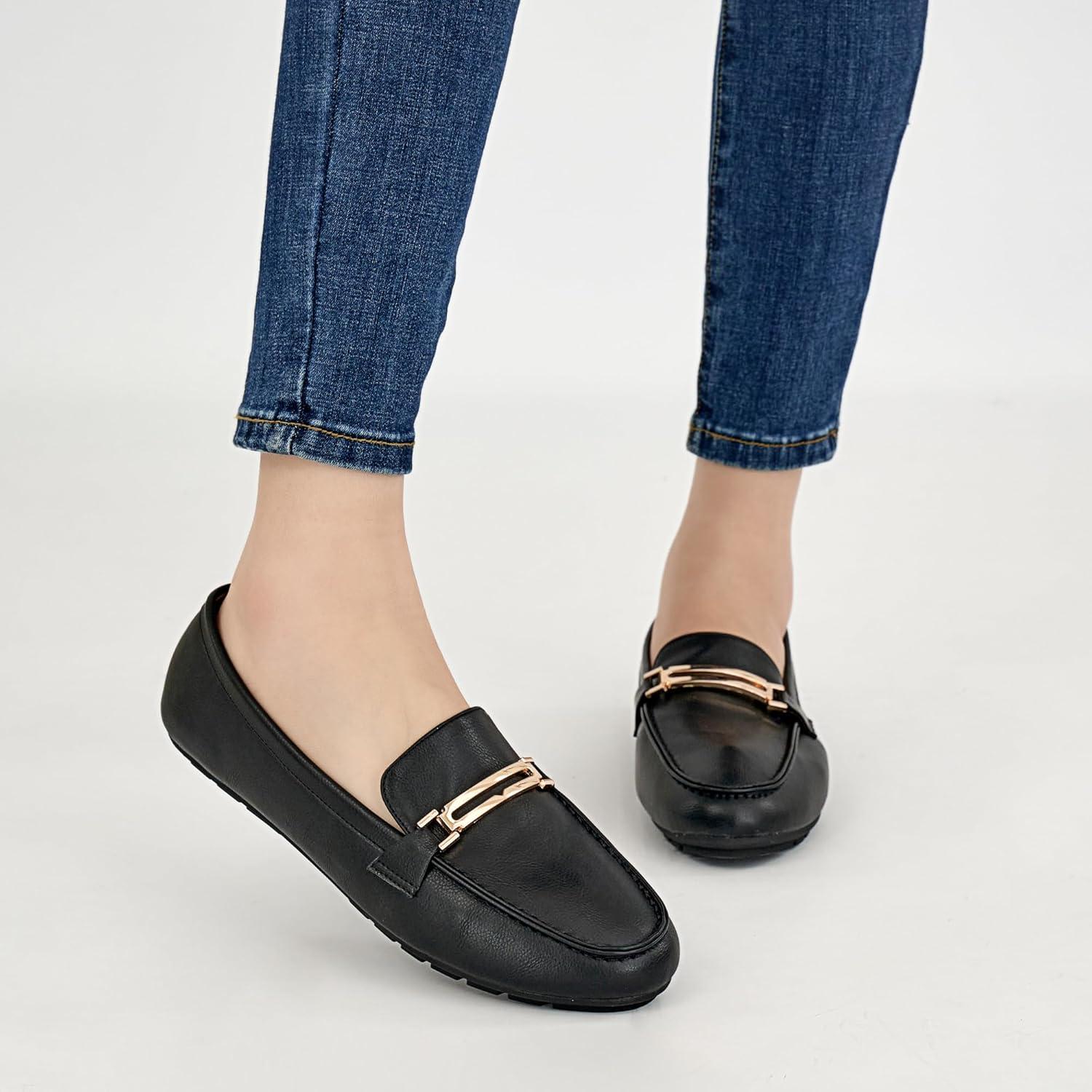 imageAlicegana Penny Loafers for Women Comfortable  Dress Casual Slip On Flat Shoes for Walking Business Work Driving OfficeBlack