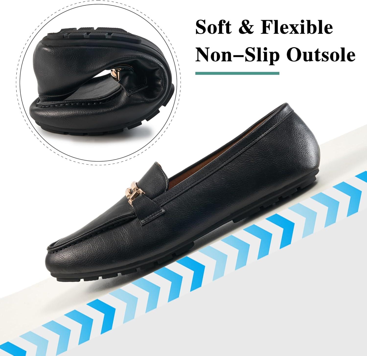 imageAlicegana Penny Loafers for Women Comfortable  Dress Casual Slip On Flat Shoes for Walking Business Work Driving OfficeBlack