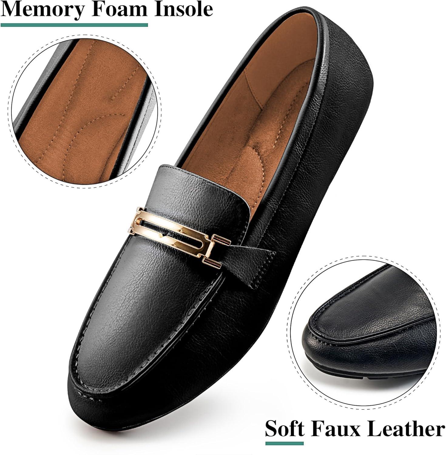imageAlicegana Penny Loafers for Women Comfortable  Dress Casual Slip On Flat Shoes for Walking Business Work Driving OfficeBlack