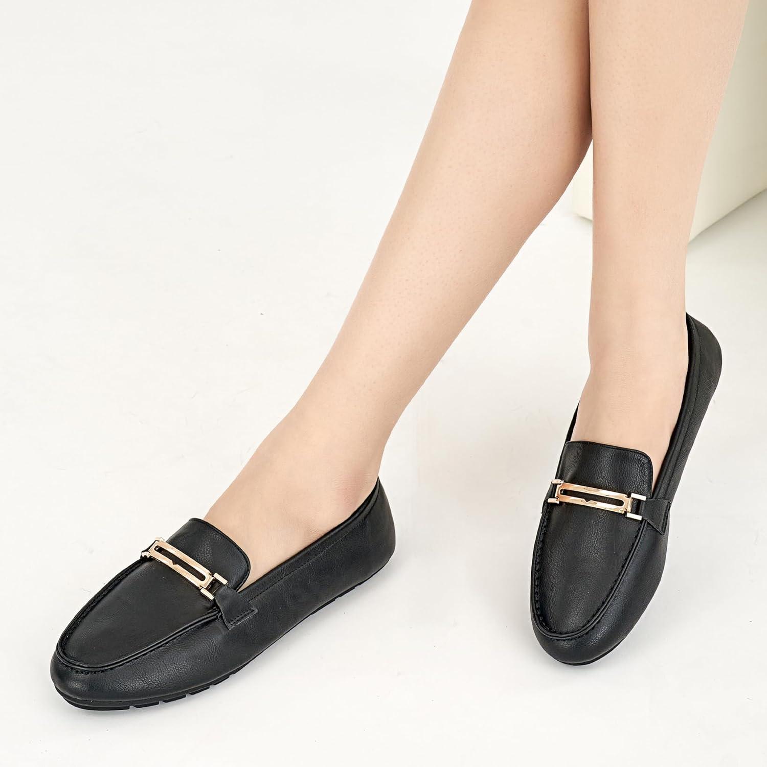 imageAlicegana Penny Loafers for Women Comfortable  Dress Casual Slip On Flat Shoes for Walking Business Work Driving OfficeBlack