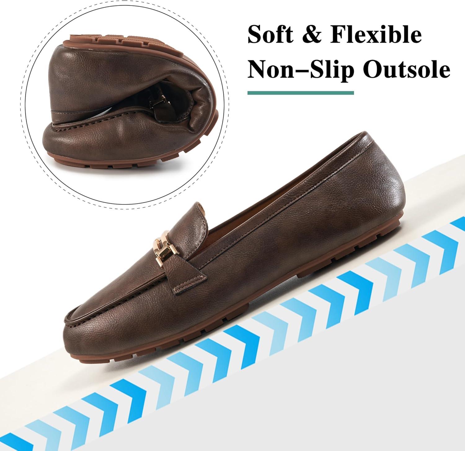 imageAlicegana Penny Loafers for Women Comfortable  Dress Casual Slip On Flat Shoes for Walking Business Work Driving OfficeDarkbrown
