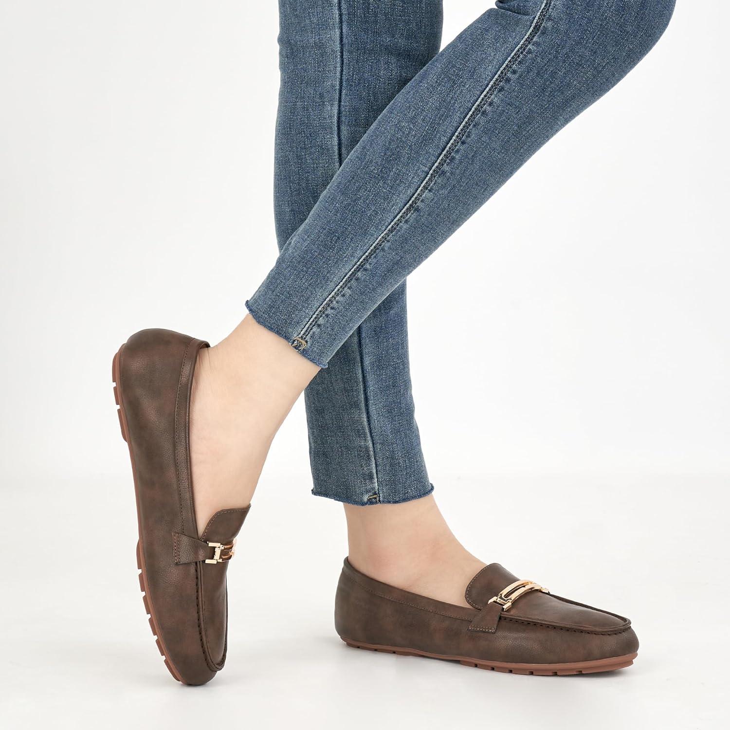 imageAlicegana Penny Loafers for Women Comfortable  Dress Casual Slip On Flat Shoes for Walking Business Work Driving OfficeDarkbrown