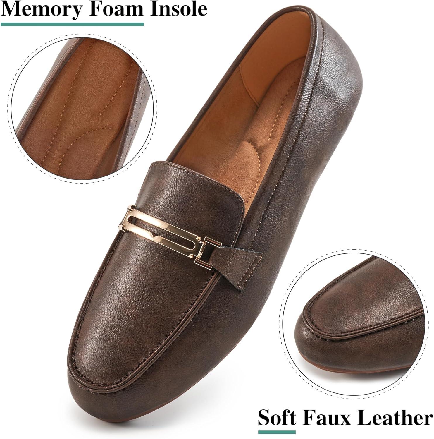 imageAlicegana Penny Loafers for Women Comfortable  Dress Casual Slip On Flat Shoes for Walking Business Work Driving OfficeDarkbrown