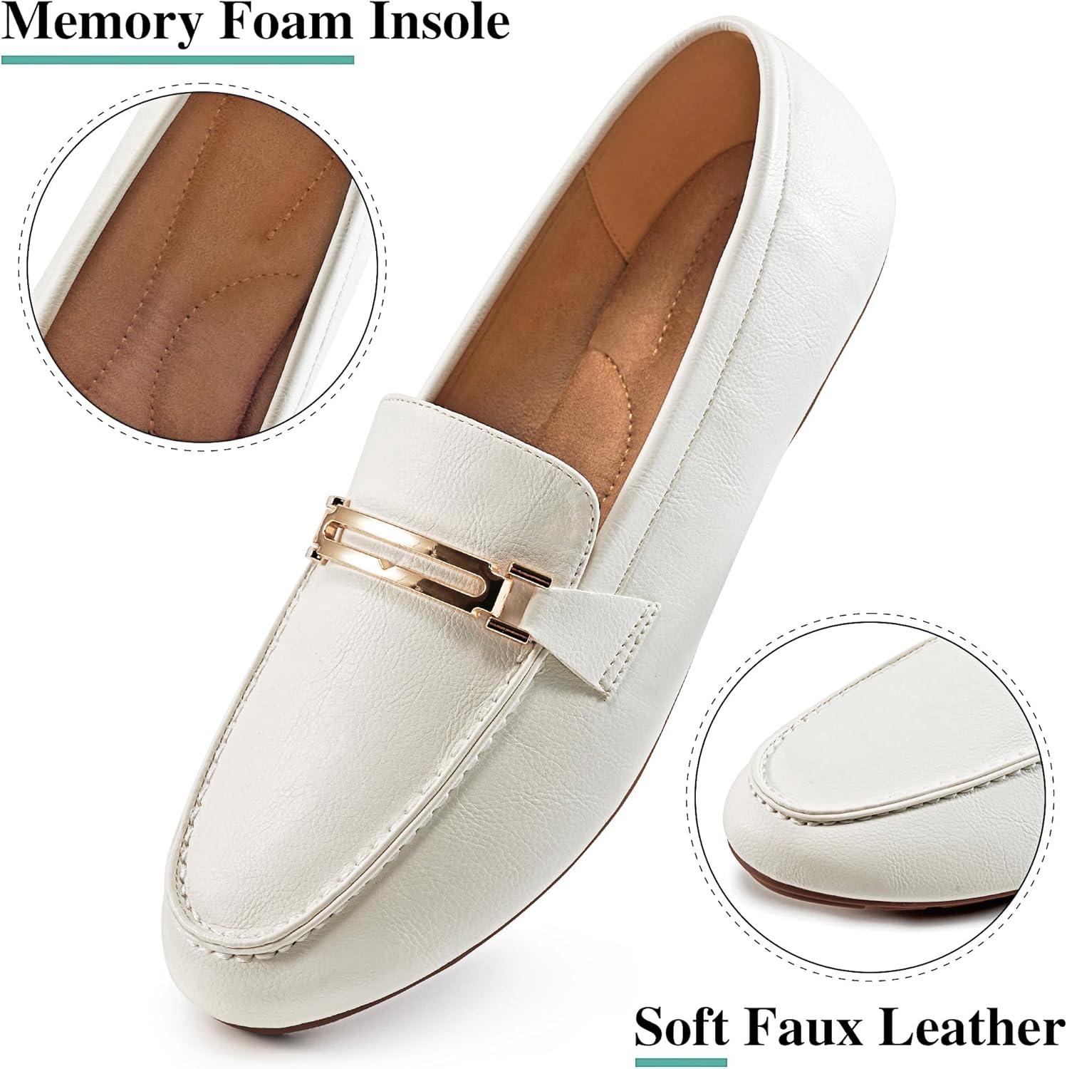 imageAlicegana Penny Loafers for Women Comfortable  Dress Casual Slip On Flat Shoes for Walking Business Work Driving OfficeWhite