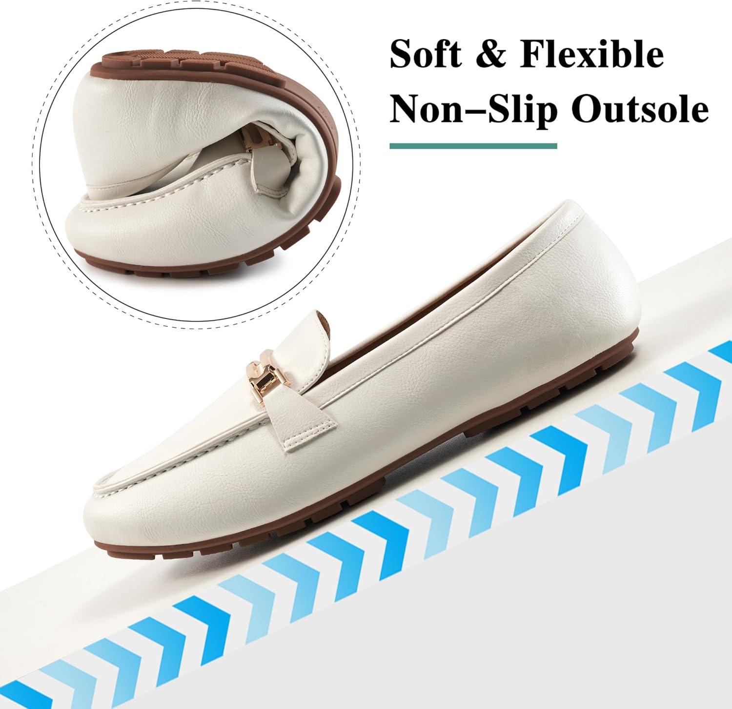 imageAlicegana Penny Loafers for Women Comfortable  Dress Casual Slip On Flat Shoes for Walking Business Work Driving OfficeWhite