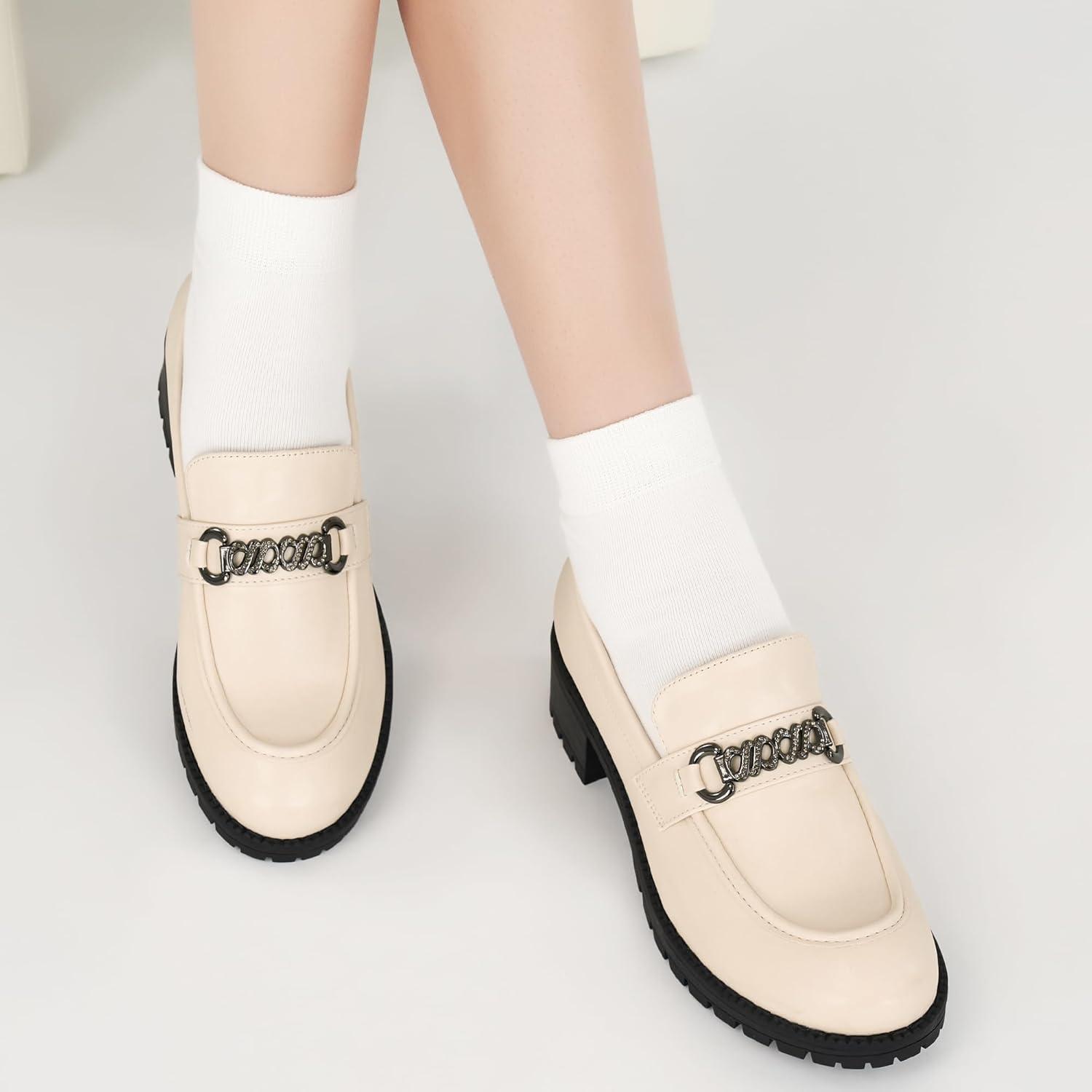 imageAlicegana Platform Loafers for Women Chunky Comfortable Penny Loafer Fashion Casual Slip On Walking ShoesBeige