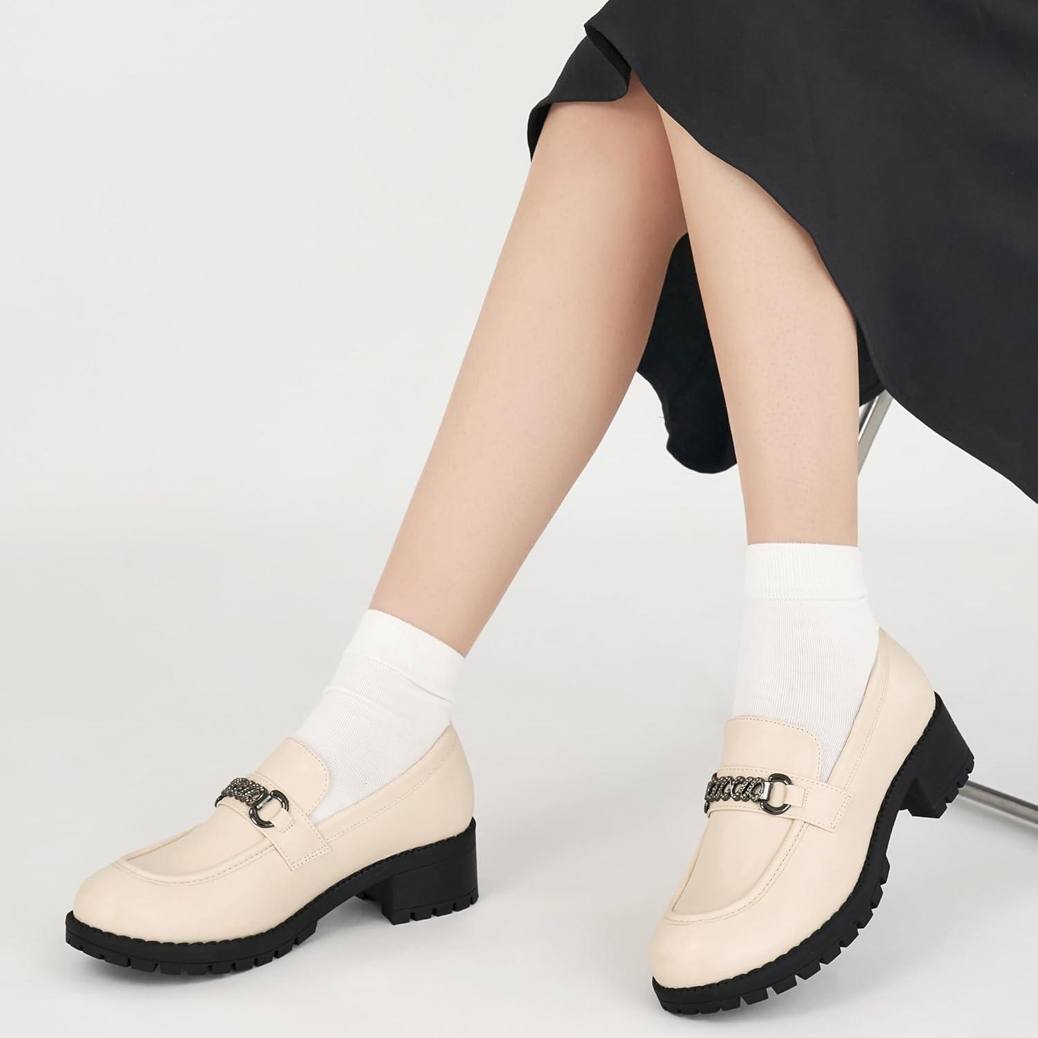 imageAlicegana Platform Loafers for Women Chunky Comfortable Penny Loafer Fashion Casual Slip On Walking ShoesBeige