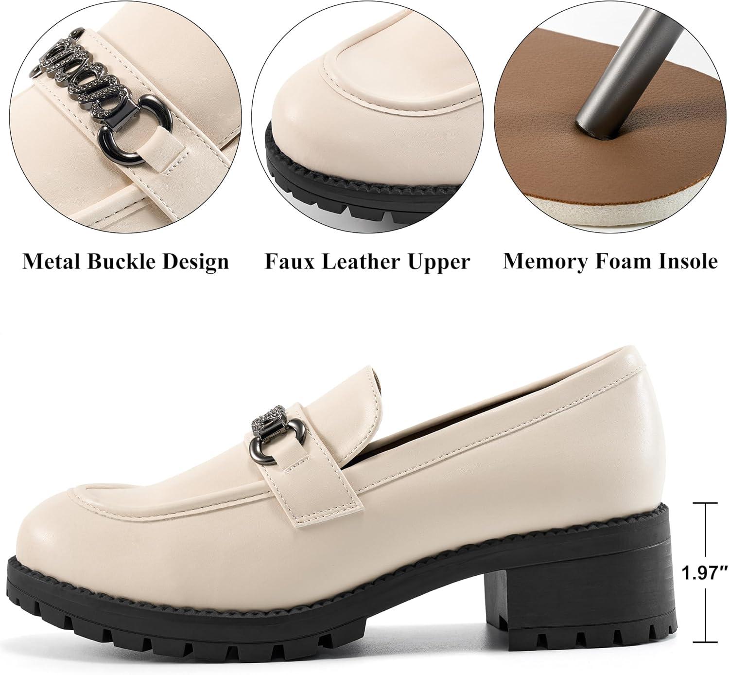imageAlicegana Platform Loafers for Women Chunky Comfortable Penny Loafer Fashion Casual Slip On Walking ShoesBeige