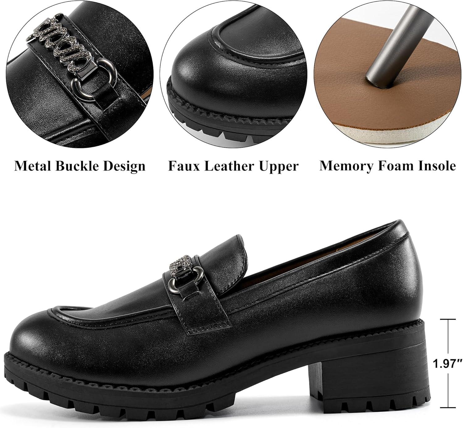 imageAlicegana Platform Loafers for Women Chunky Comfortable Penny Loafer Fashion Casual Slip On Walking ShoesBlack