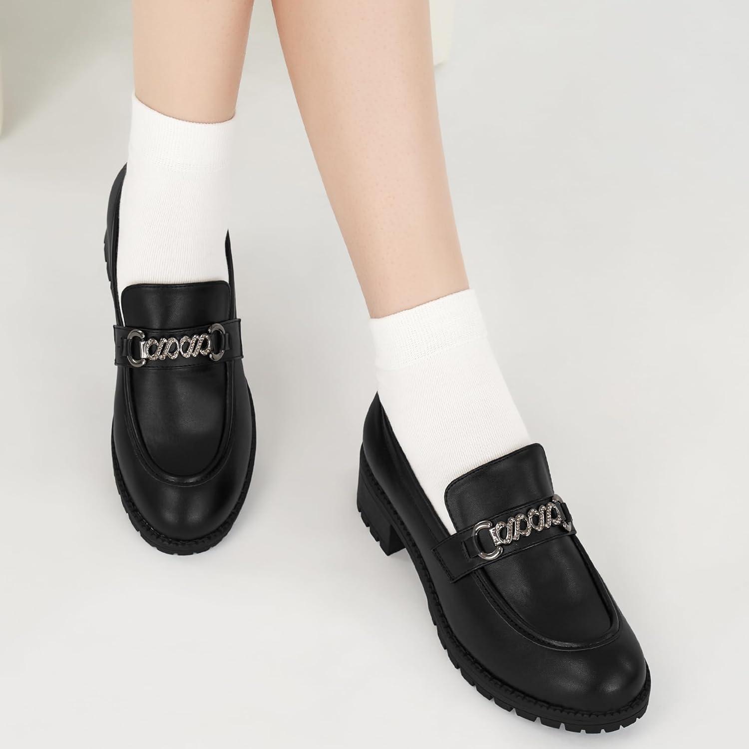 imageAlicegana Platform Loafers for Women Chunky Comfortable Penny Loafer Fashion Casual Slip On Walking ShoesBlack