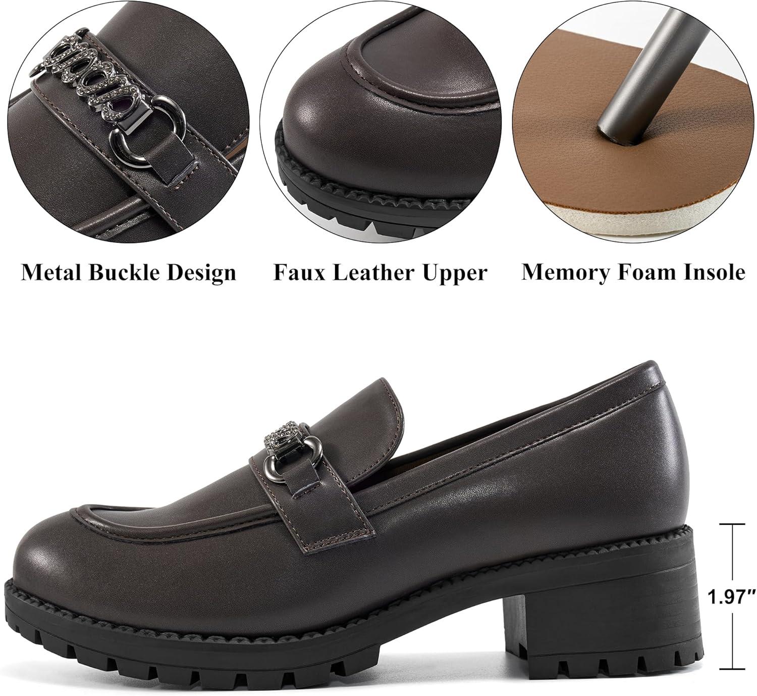 imageAlicegana Platform Loafers for Women Chunky Comfortable Penny Loafer Fashion Casual Slip On Walking ShoesCoffee