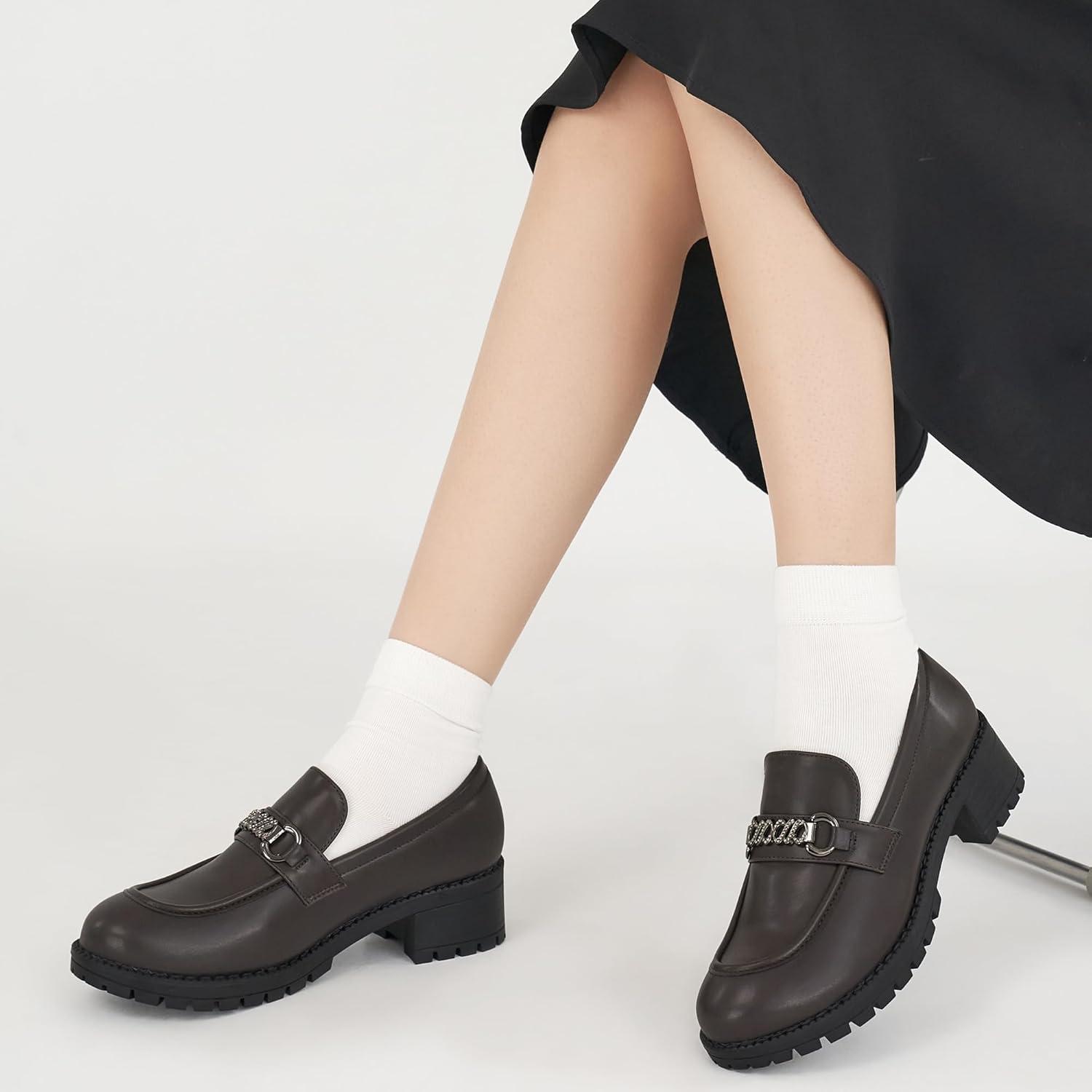 imageAlicegana Platform Loafers for Women Chunky Comfortable Penny Loafer Fashion Casual Slip On Walking ShoesCoffee