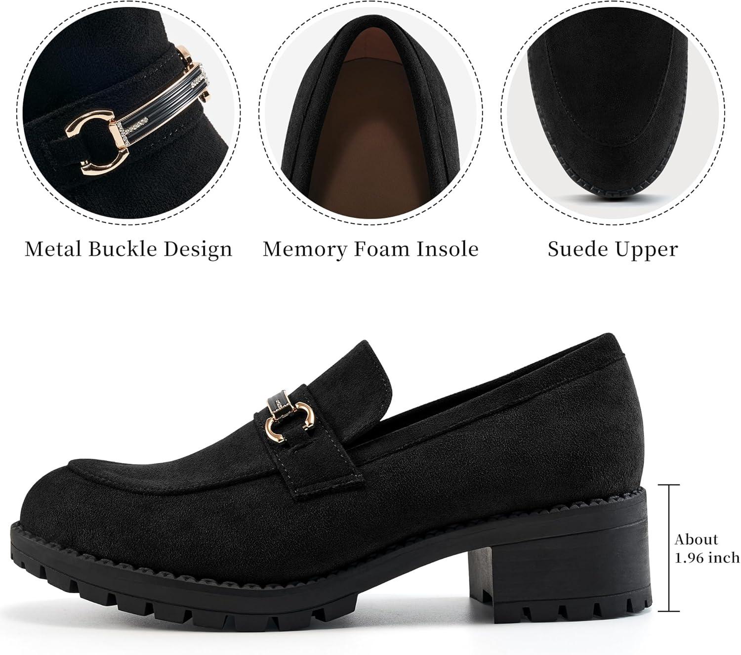 imageAlicegana Platform Loafers for Women Fashion Comfortable Suede Chunky Penny Loafer Casual Slip on Dress Business Work ShoesBlack