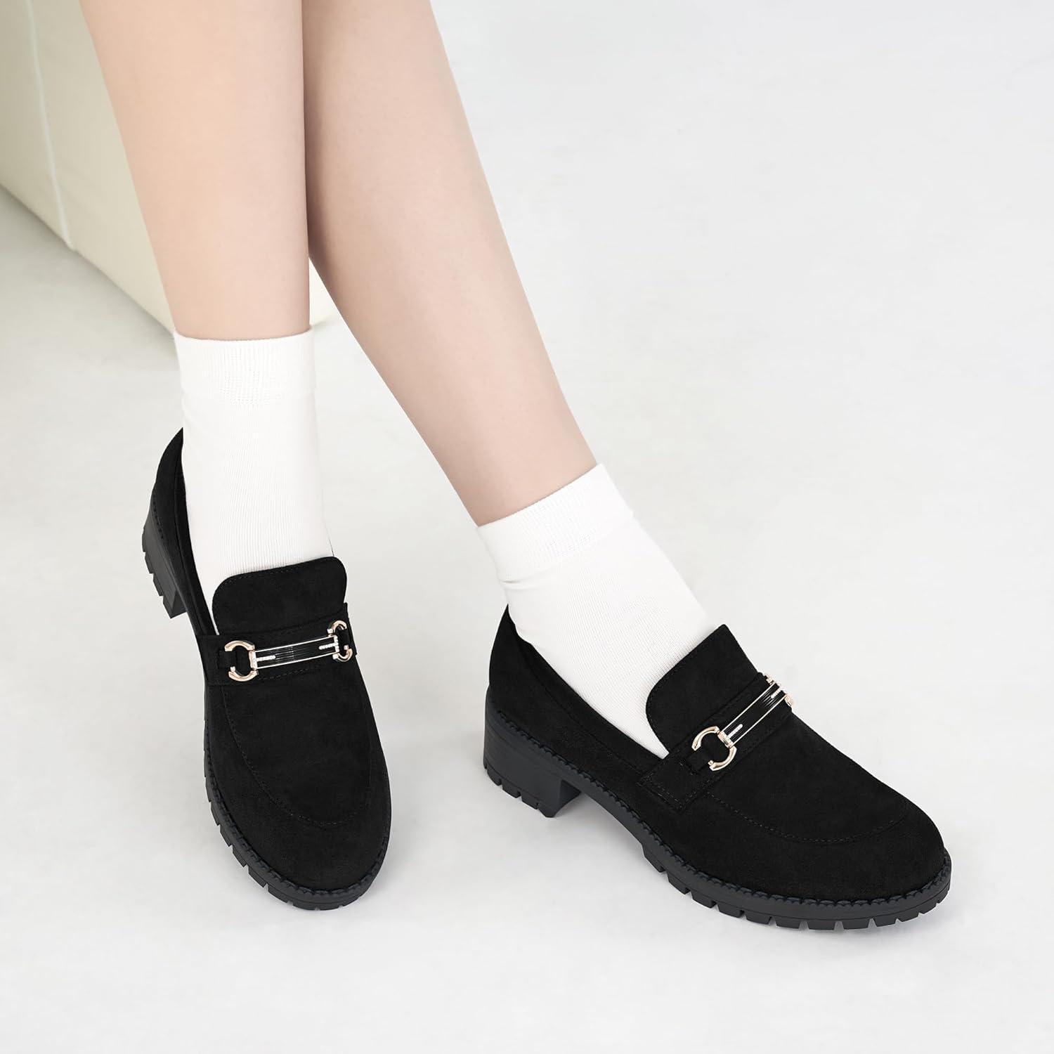 imageAlicegana Platform Loafers for Women Fashion Comfortable Suede Chunky Penny Loafer Casual Slip on Dress Business Work ShoesBlack