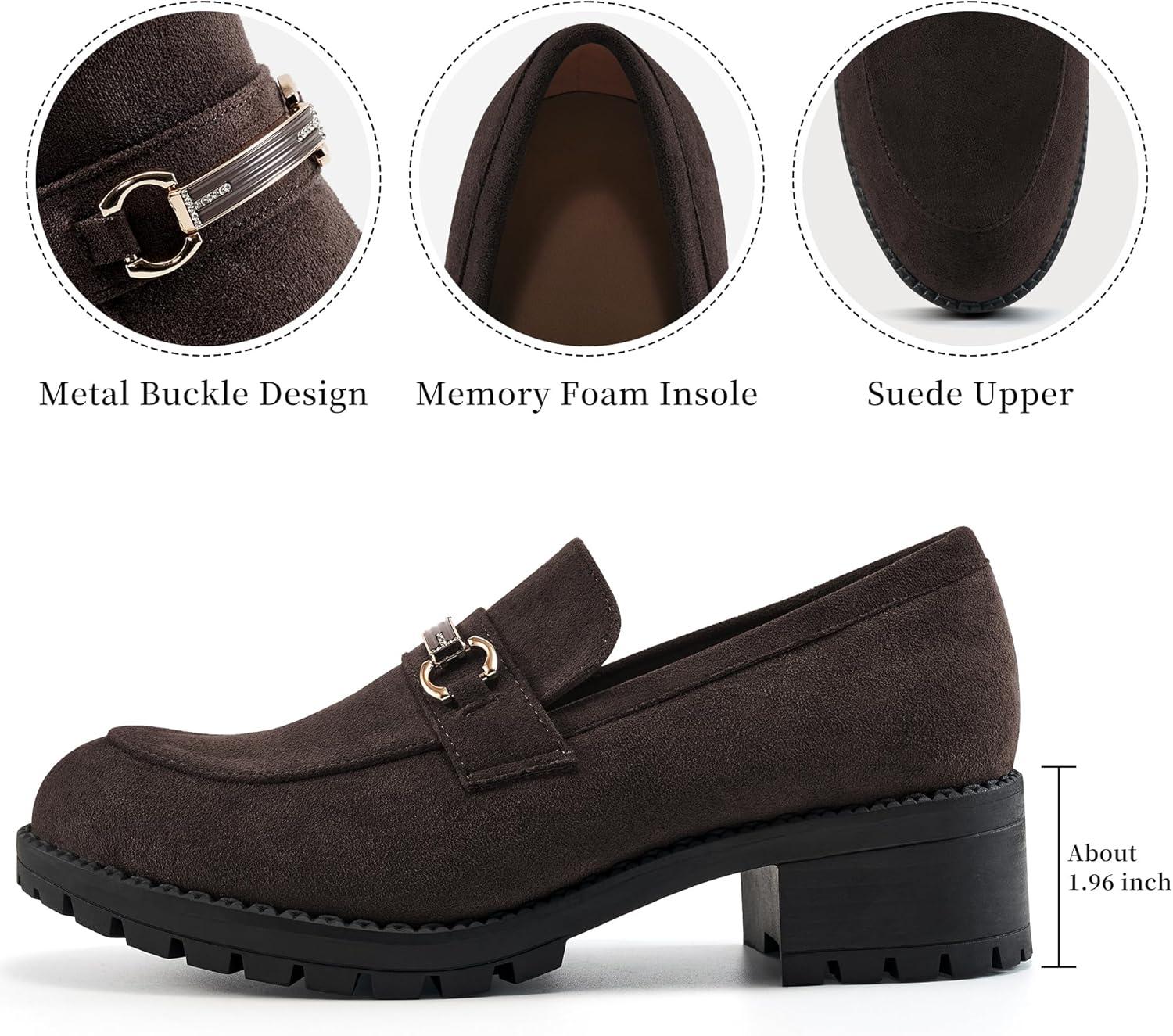 imageAlicegana Platform Loafers for Women Fashion Comfortable Suede Chunky Penny Loafer Casual Slip on Dress Business Work ShoesCoffee