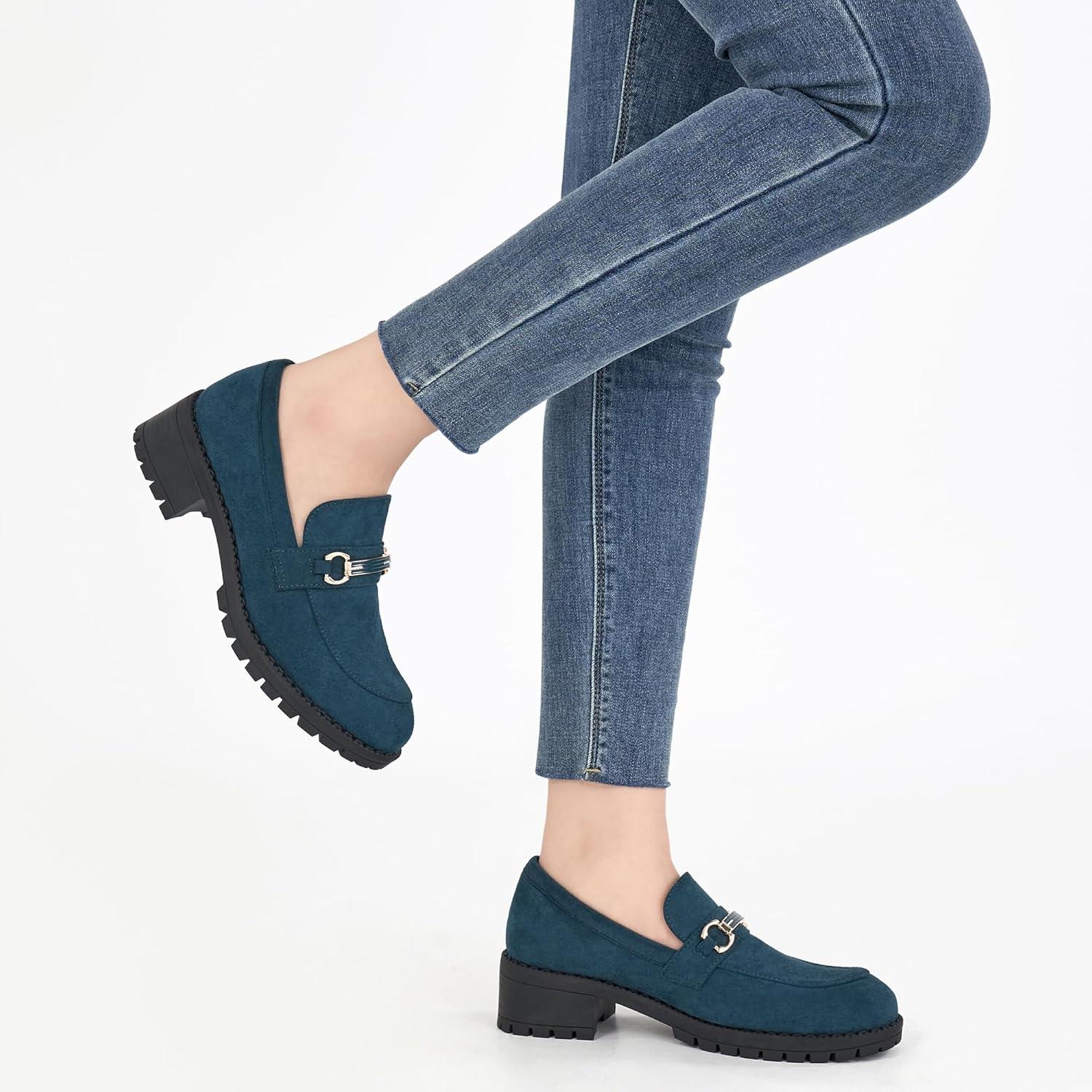 imageAlicegana Platform Loafers for Women Fashion Comfortable Suede Chunky Penny Loafer Casual Slip on Dress Business Work ShoesDarkblue