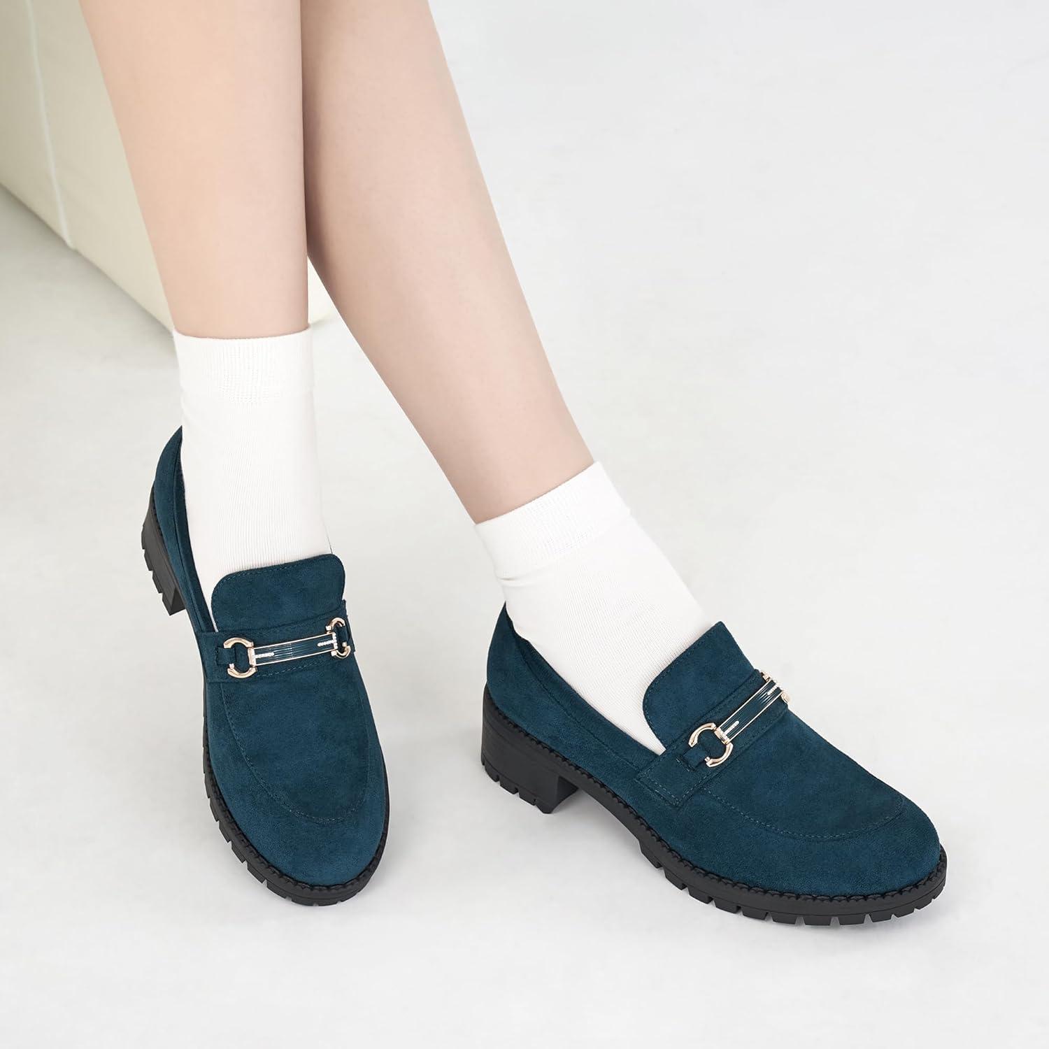 imageAlicegana Platform Loafers for Women Fashion Comfortable Suede Chunky Penny Loafer Casual Slip on Dress Business Work ShoesDarkblue