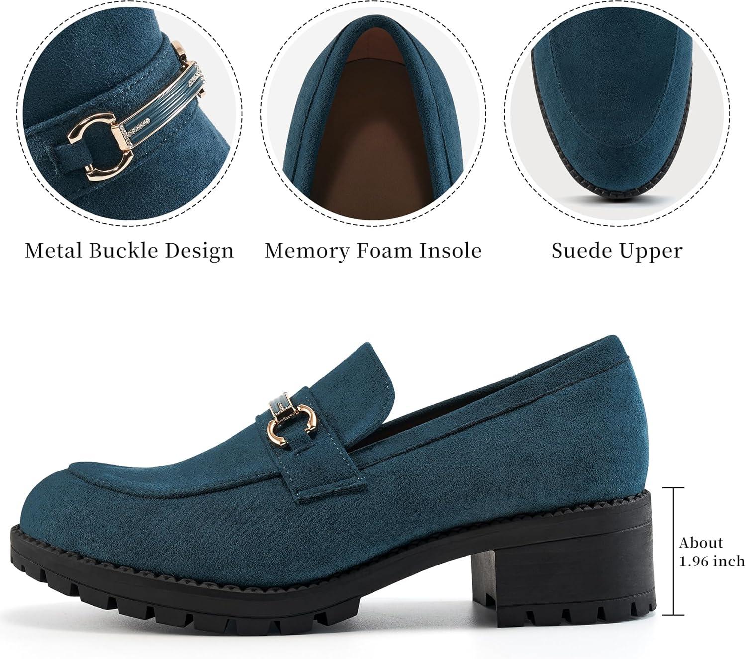imageAlicegana Platform Loafers for Women Fashion Comfortable Suede Chunky Penny Loafer Casual Slip on Dress Business Work ShoesDarkblue