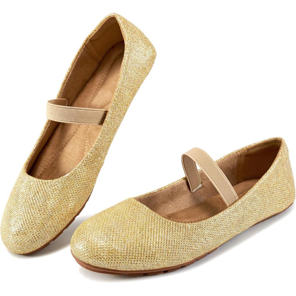 imageAlicegana Flats for Women Ballet Shoes Comfortable Dressy Slip On Flats Casual Walking Wedding Penny LoafersGold