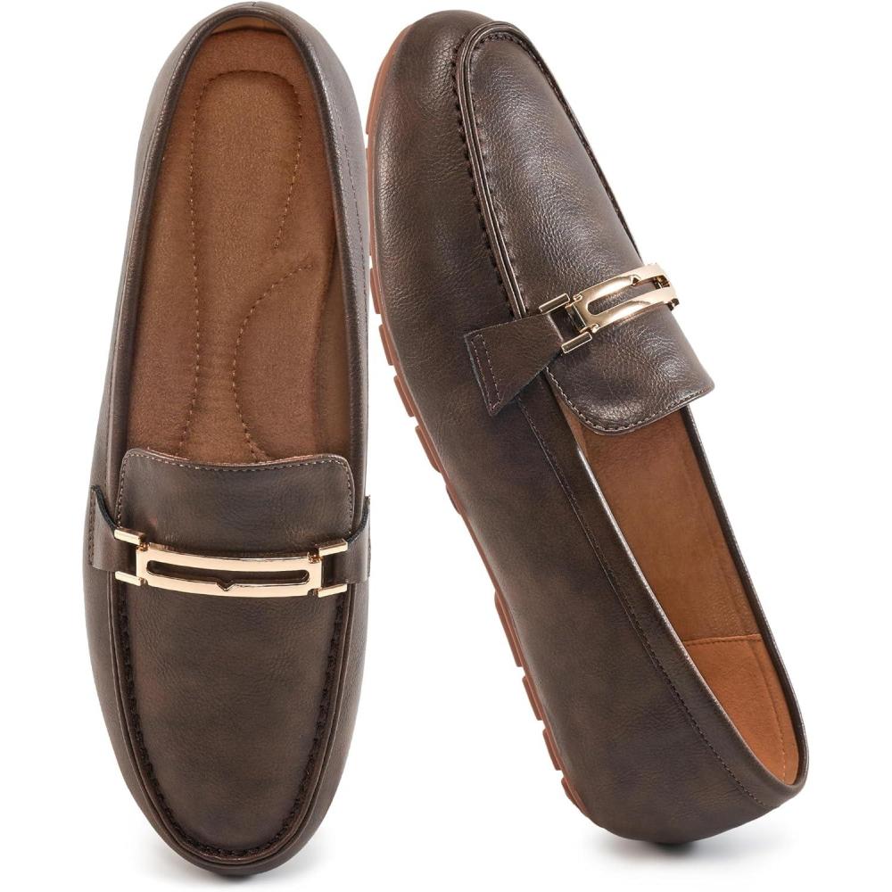 imageAlicegana Penny Loafers for Women Comfortable  Dress Casual Slip On Flat Shoes for Walking Business Work Driving OfficeDarkbrown