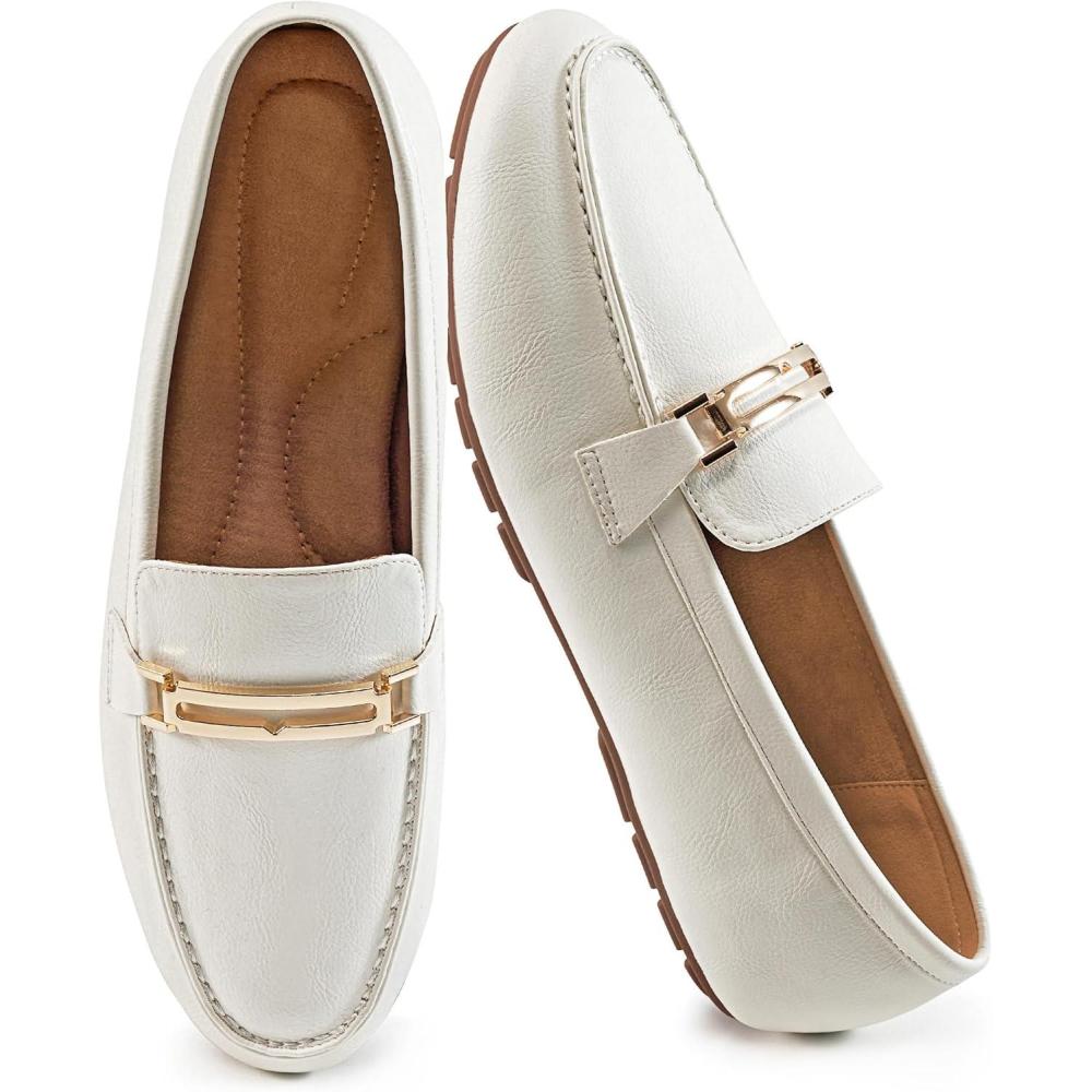 imageAlicegana Penny Loafers for Women Comfortable  Dress Casual Slip On Flat Shoes for Walking Business Work Driving OfficeWhite