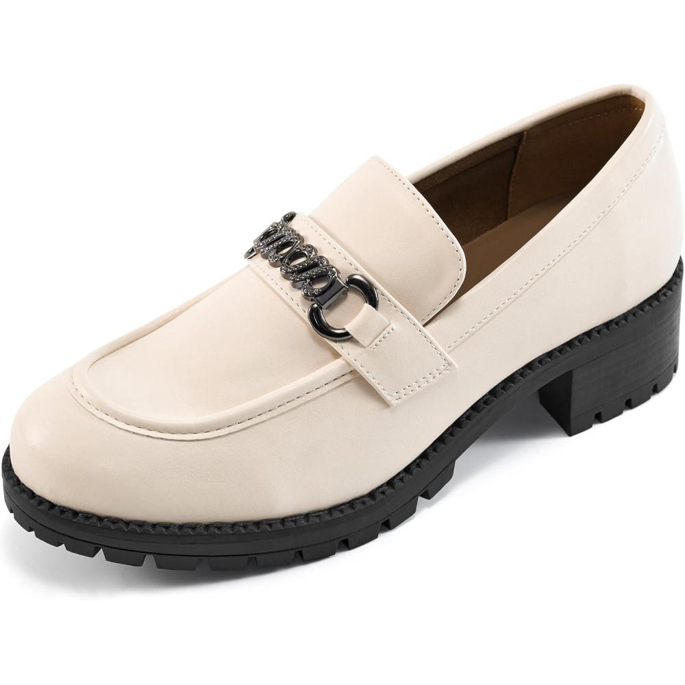 imageAlicegana Platform Loafers for Women Chunky Comfortable Penny Loafer Fashion Casual Slip On Walking ShoesBeige