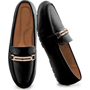 imageAlicegana Penny Loafers for Women Comfortable  Dress Casual Slip On Flat Shoes for Walking Business Work Driving OfficeBlack