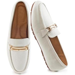 imageAlicegana Penny Loafers for Women Comfortable  Dress Casual Slip On Flat Shoes for Walking Business Work Driving OfficeWhite