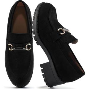 imageAlicegana Platform Loafers for Women Fashion Comfortable Suede Chunky Penny Loafer Casual Slip on Dress Business Work ShoesBlack