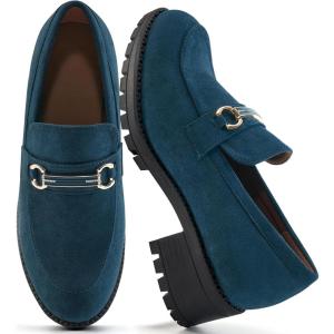 imageAlicegana Platform Loafers for Women Fashion Comfortable Suede Chunky Penny Loafer Casual Slip on Dress Business Work ShoesDarkblue