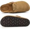 imageAlicegana Womens Suede Clogs Slip on Mules Cork Footbed Potato Shoes Comfort Closed Toe Sandals with Arch SupportBrown