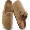 imageAlicegana Womens Suede Clogs Slip on Mules Cork Footbed Potato Shoes Comfort Closed Toe Sandals with Arch SupportBrown