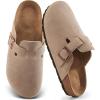 imageAlicegana Womens Suede Clogs Slip on Mules Cork Footbed Potato Shoes Comfort Closed Toe Sandals with Arch SupportTaupe