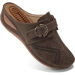 imageAlicegana Mules for Women Comfort Closed Toe Sandals Summer Slip on Wedge with Adjustable Hook LoopCoffee 702