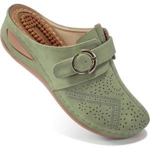 imageAlicegana Mules for Women Comfort Closed Toe Sandals Summer Slip on Wedge with Adjustable Hook LoopGreen 702