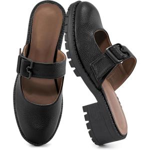 imageAlicegana Mules for Women Dressy Clogs Comfort Platform Chunky Backless Mules Slip On Work Casual Loafers Slides ShoesBlack