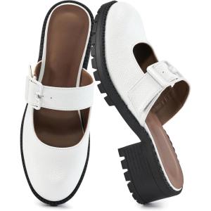 imageAlicegana Mules for Women Dressy Clogs Comfort Platform Chunky Backless Mules Slip On Work Casual Loafers Slides ShoesWhite
